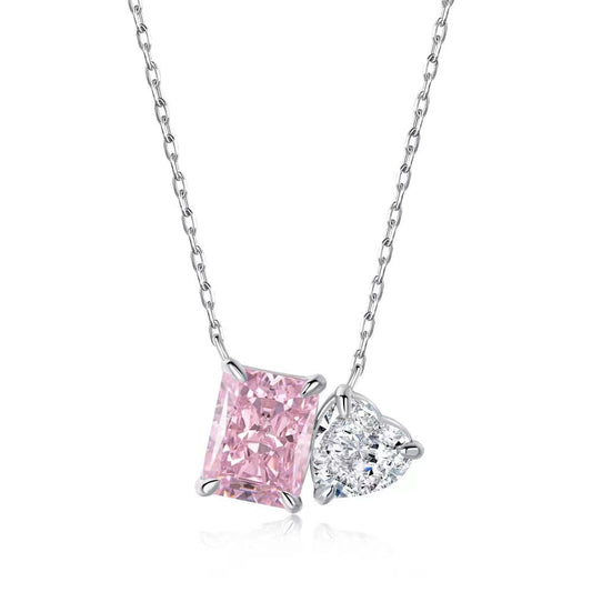 Heart Radiant Sterling Silver Zircon Necklace