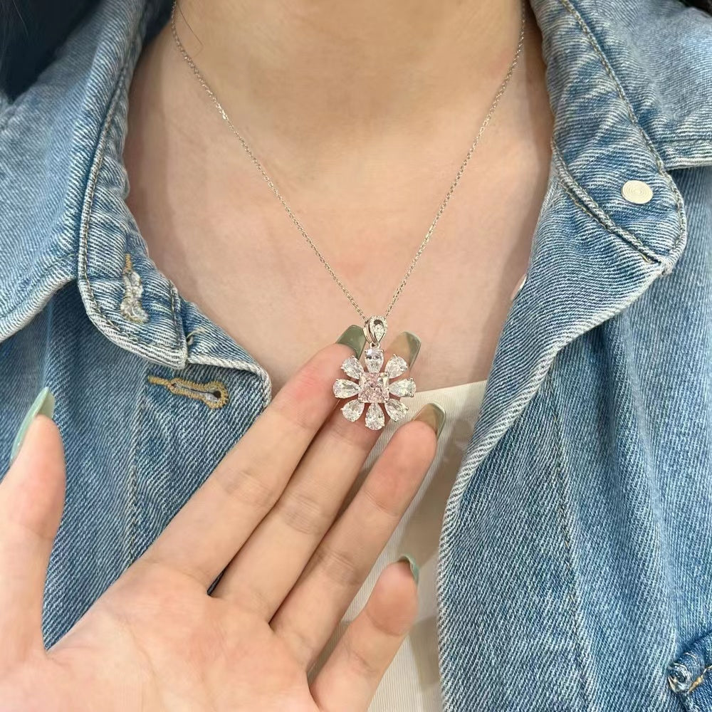 Flower Zircon Sterling Silver Necklace