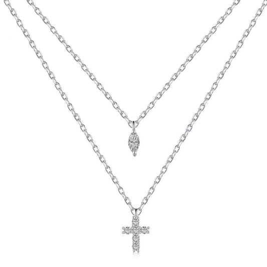 Double Chain Zircon Sterling Silver Necklace