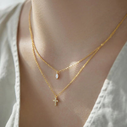 Double Chain Zircon Sterling Silver Necklace