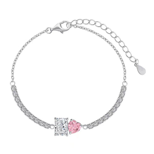 Heart Radiant Zircon Sterling Silver Tennis Bracelet