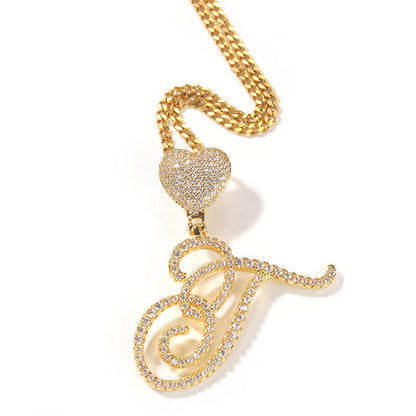 Heart Initial Tennis Cuban Necklace