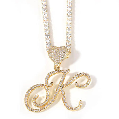 Heart Initial Tennis Cuban Necklace