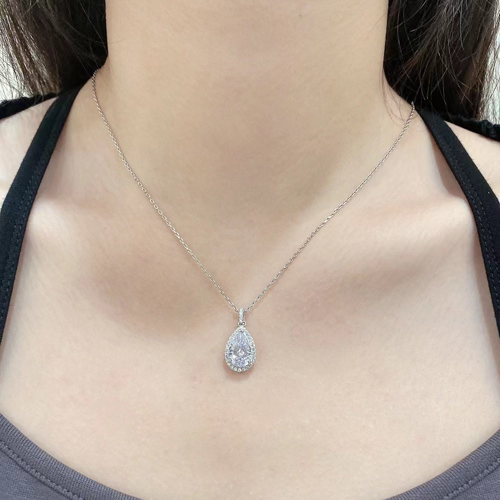 Drop Tear Zircon Sterling Silver Necklace