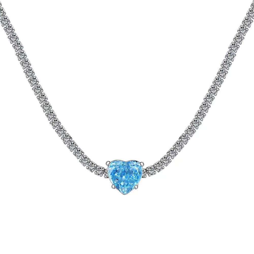 Luxury Heart Zircon Sterling Silver Tennis Necklace