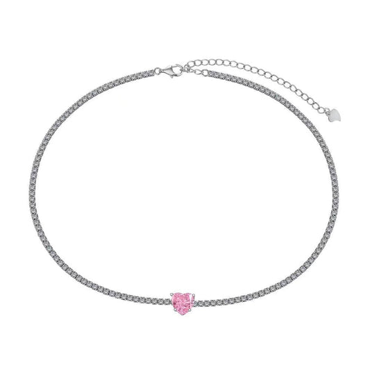 Luxury Heart Zircon Sterling Silver Tennis Necklace