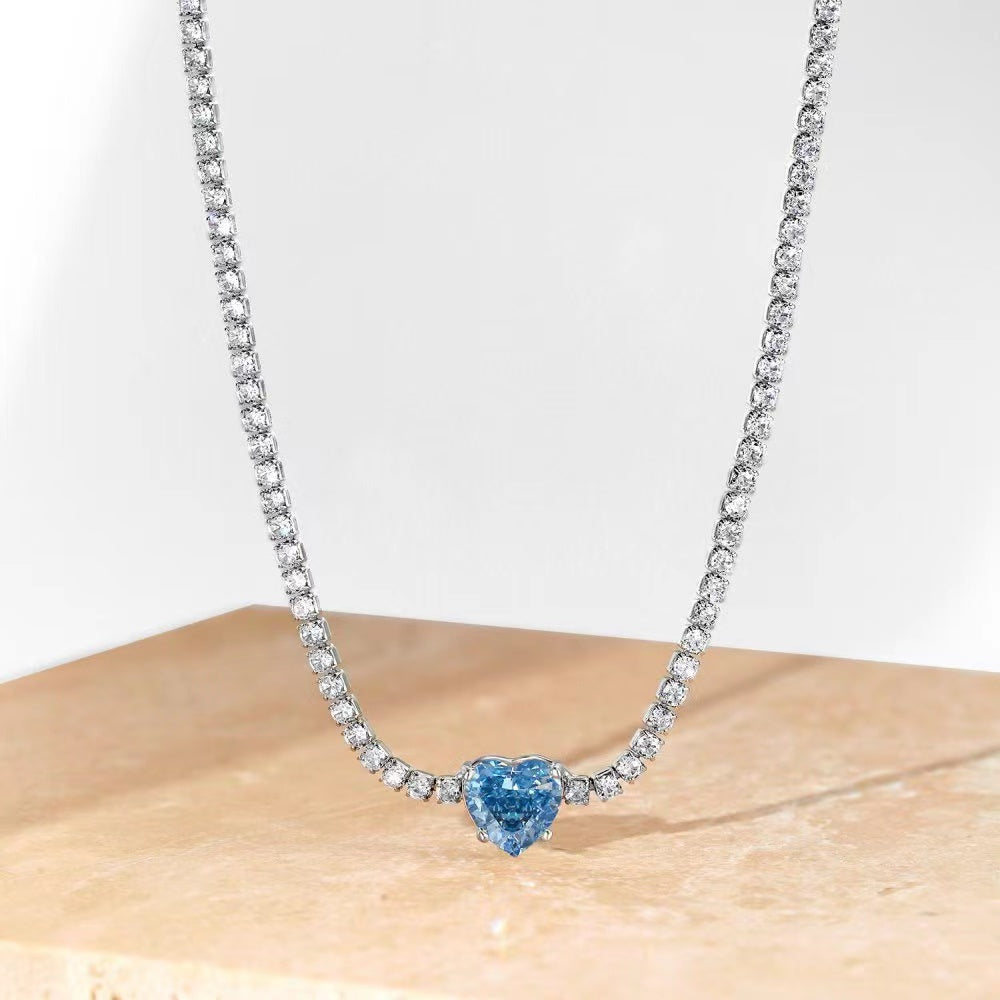 Luxury Heart Zircon Sterling Silver Tennis Necklace