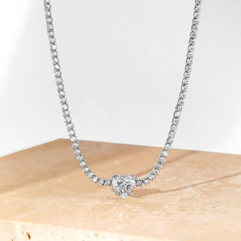 Luxury Heart Zircon Sterling Silver Tennis Necklace