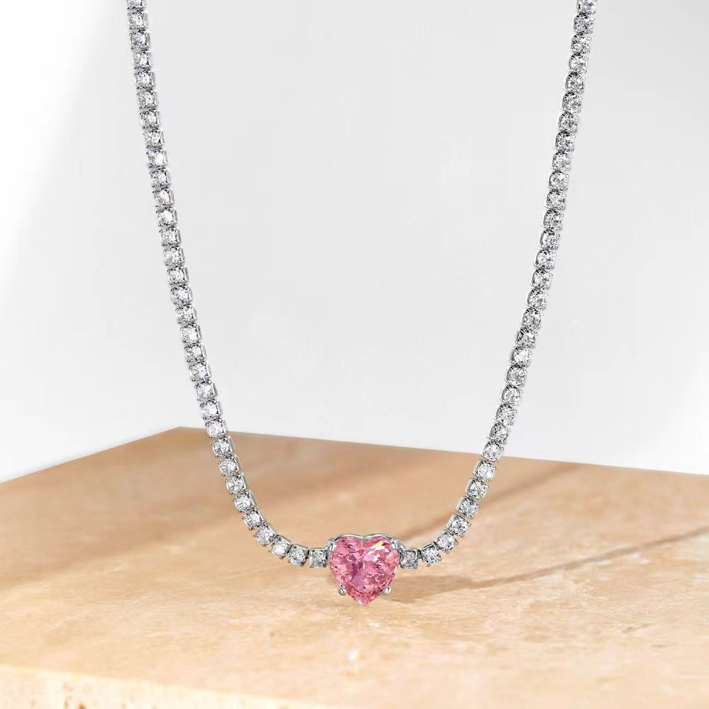 Luxury Heart Zircon Sterling Silver Tennis Necklace