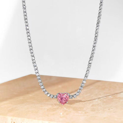 Luxury Heart Zircon Sterling Silver Tennis Necklace