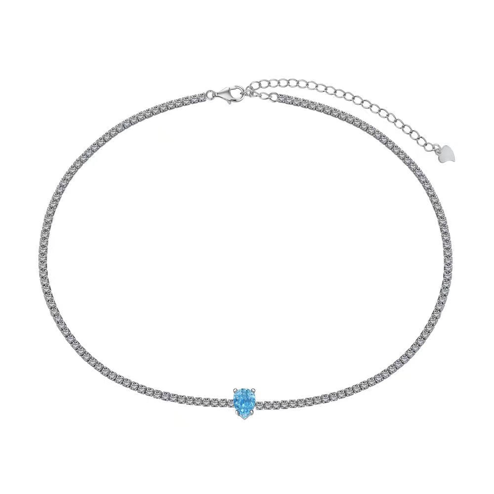 Luxury Pear Zircon Sterling Silver Tennis Necklace