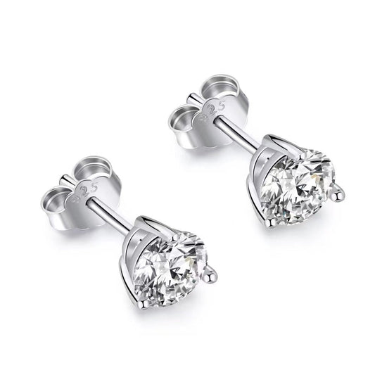 Classic Round Zircon Sterling Silver Earrings