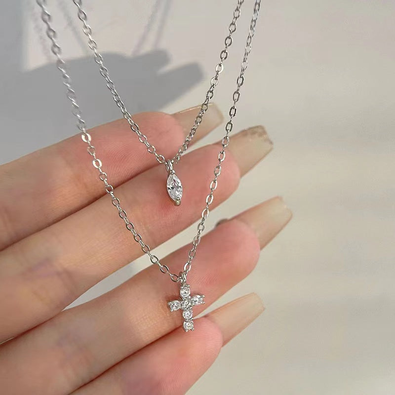 Double Chain Zircon Sterling Silver Necklace