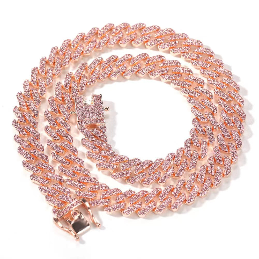 12MM RoseGold Cuban Chain Zircon Necklace