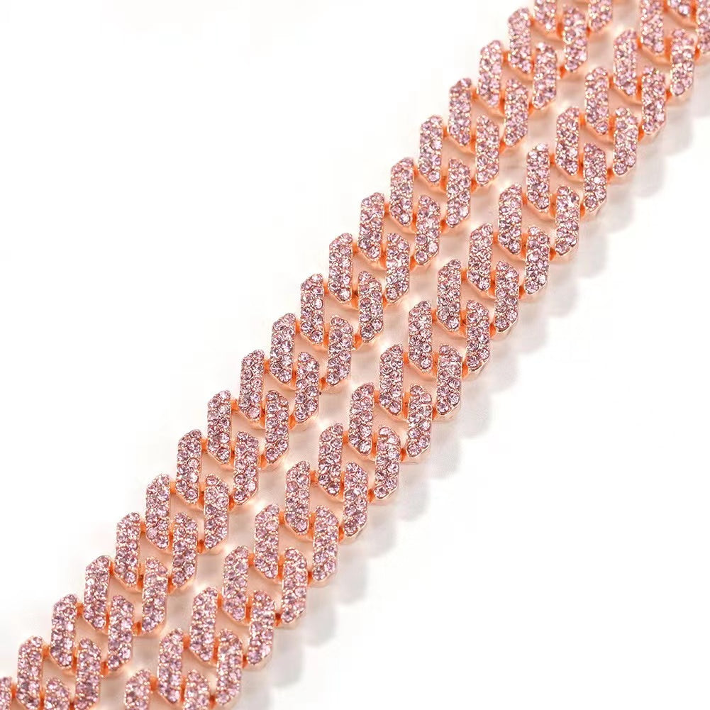 12MM RoseGold Cuban Chain Zircon Necklace