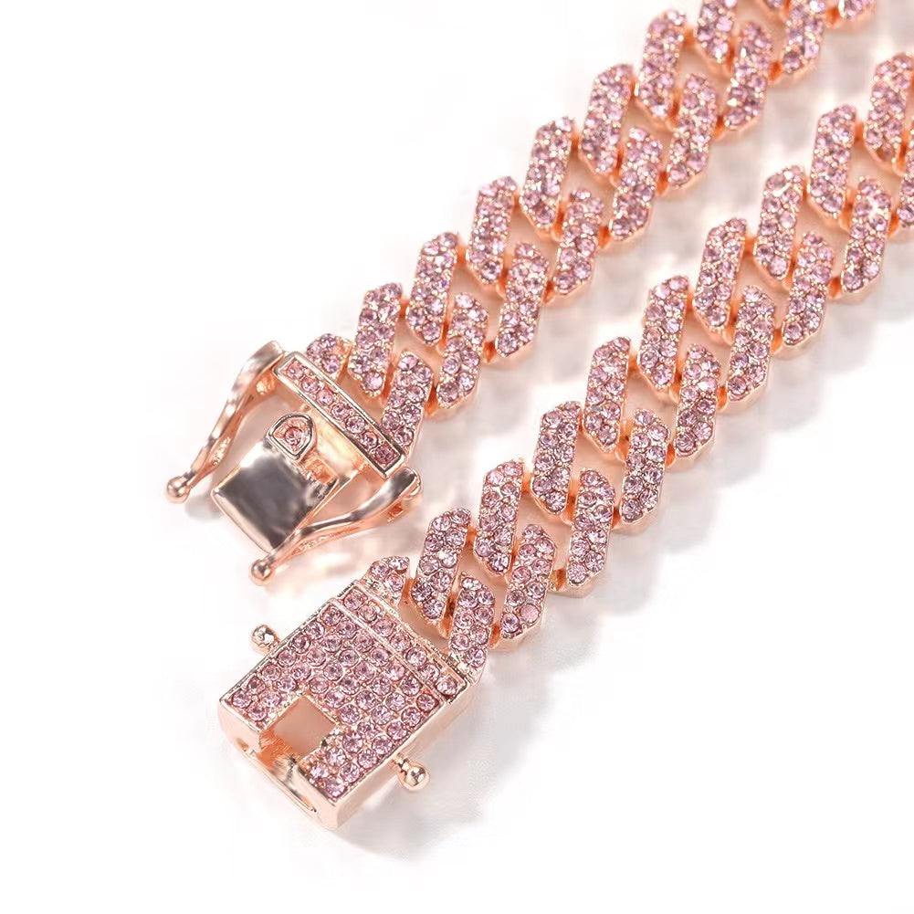 12MM RoseGold Cuban Chain Zircon Necklace