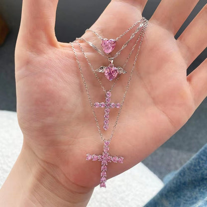 Pink Cross Sterling Silver Necklace