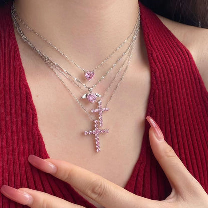 Pink Cross Sterling Silver Necklace