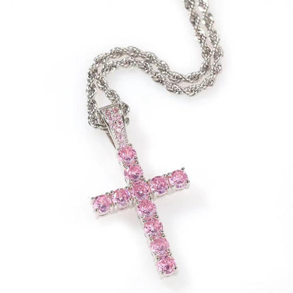 Pink Cross Tennis Necklace