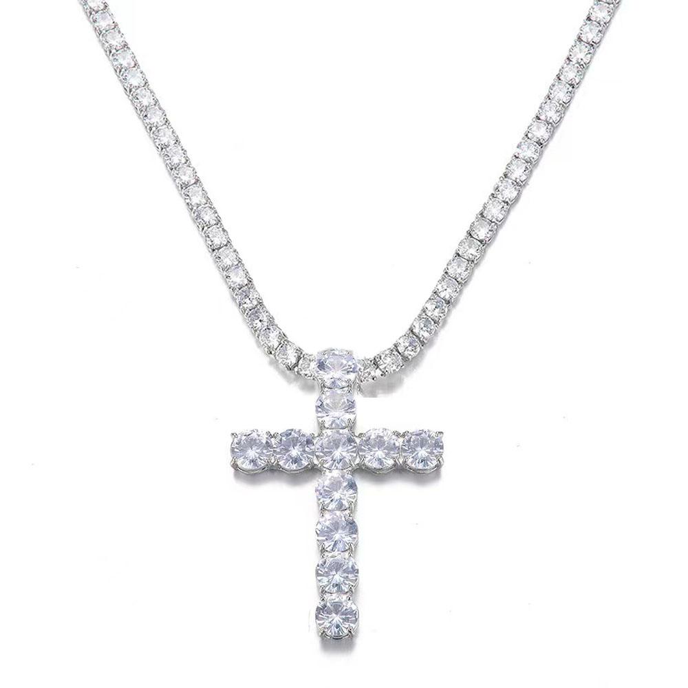 Large Cross Zircon Tennis Necklace