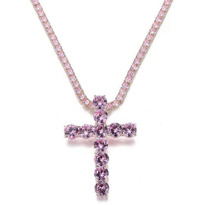 Large Cross Zircon Tennis Necklace