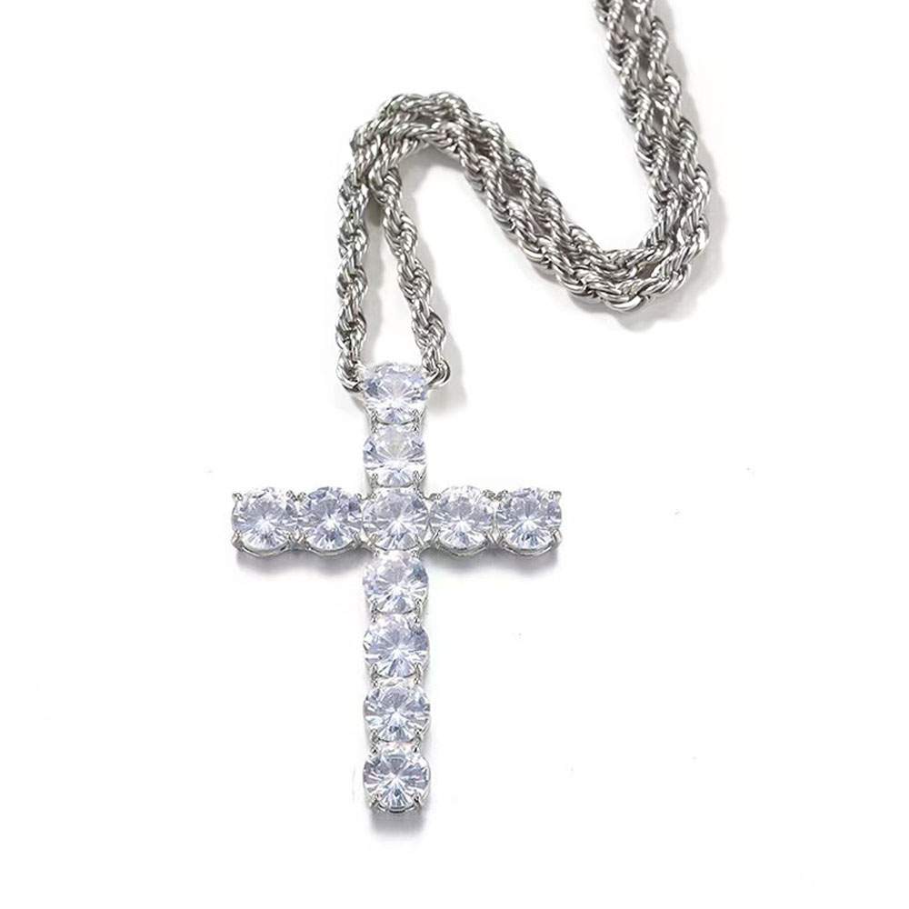 Large Cross Zircon Tennis Necklace