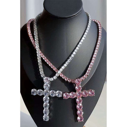 Large Cross Zircon Tennis Necklace