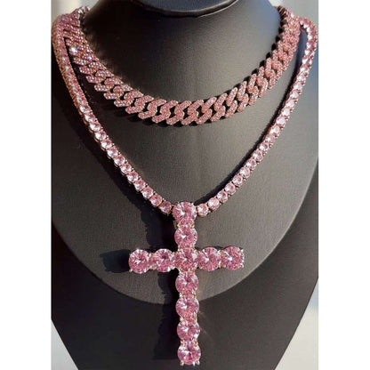 Large Cross Zircon Tennis Necklace