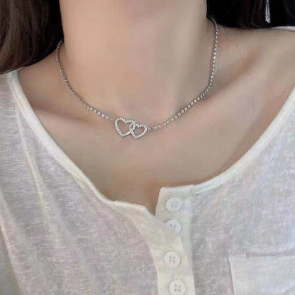 Double Hearts Tennis Sterling Silver Necklace