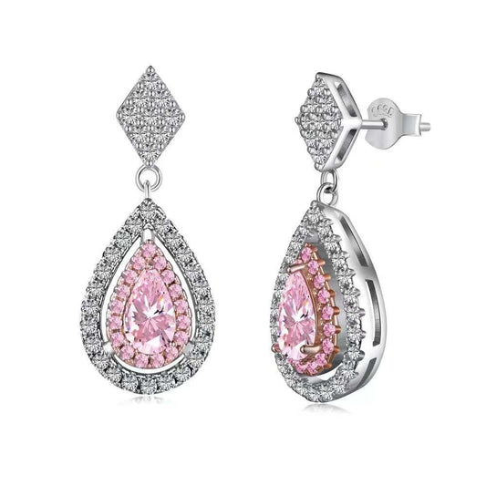 Deluxe Pink Pear Sterling Silver Earrings