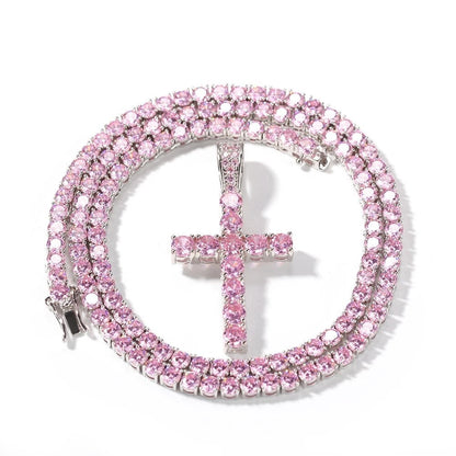 Pink Cross Tennis Necklace