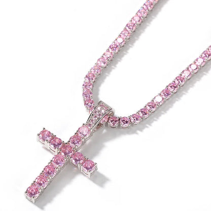 Pink Cross Tennis Necklace