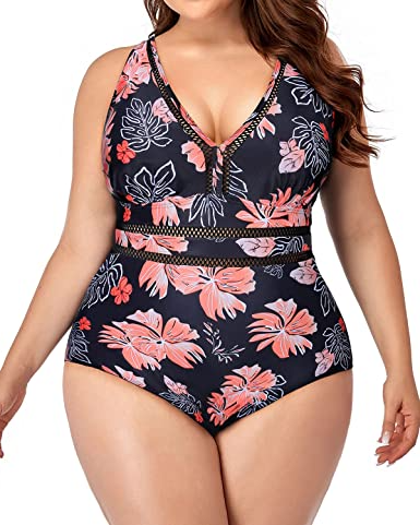 V Neck Swimsuit for Women - Plus Size Bathing Suit